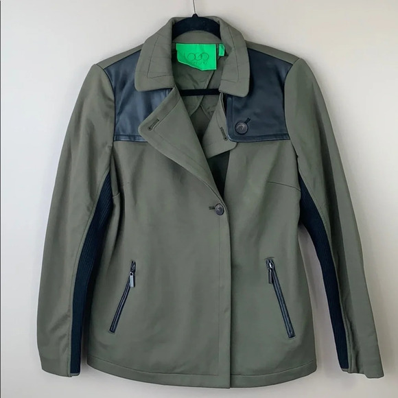LOGO olive green and faux black leather jacket - Picture 1 of 8
